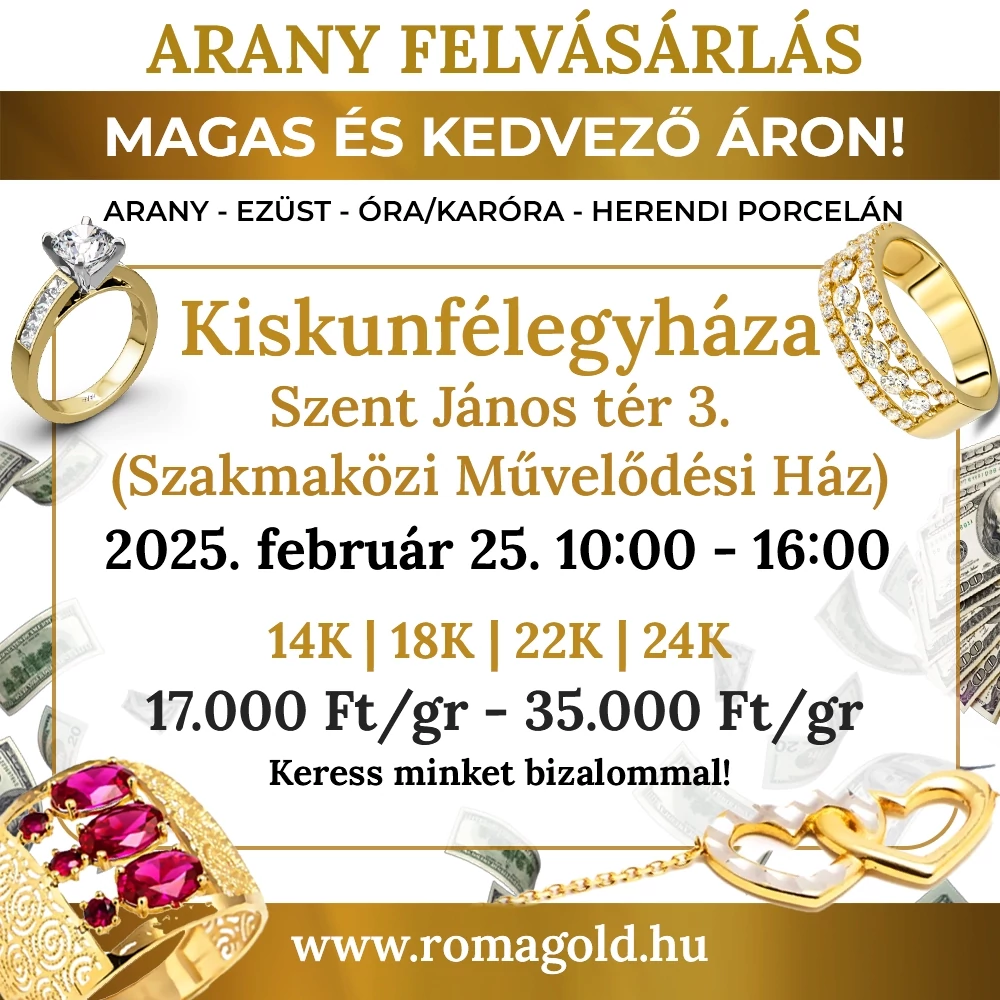 Arany ékszer felvásárlás Kiskunfélegyházán